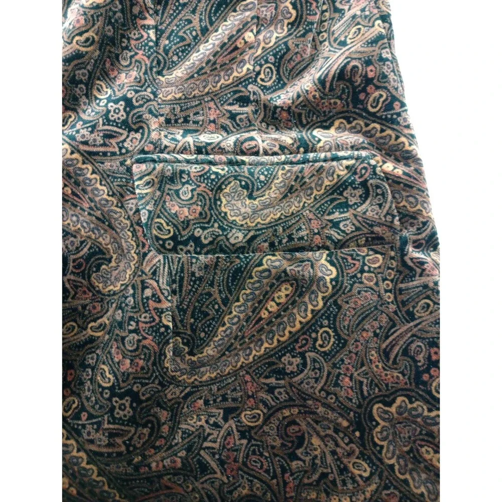 VTG Hunt Club Women's 10 Brown Paisley Velvet Button Up Lined Vest Pockets